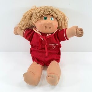 1984 Cabbage Patch Kid Girl, Long Blond Hair Green Eyes Red Sailor Outfit Signed